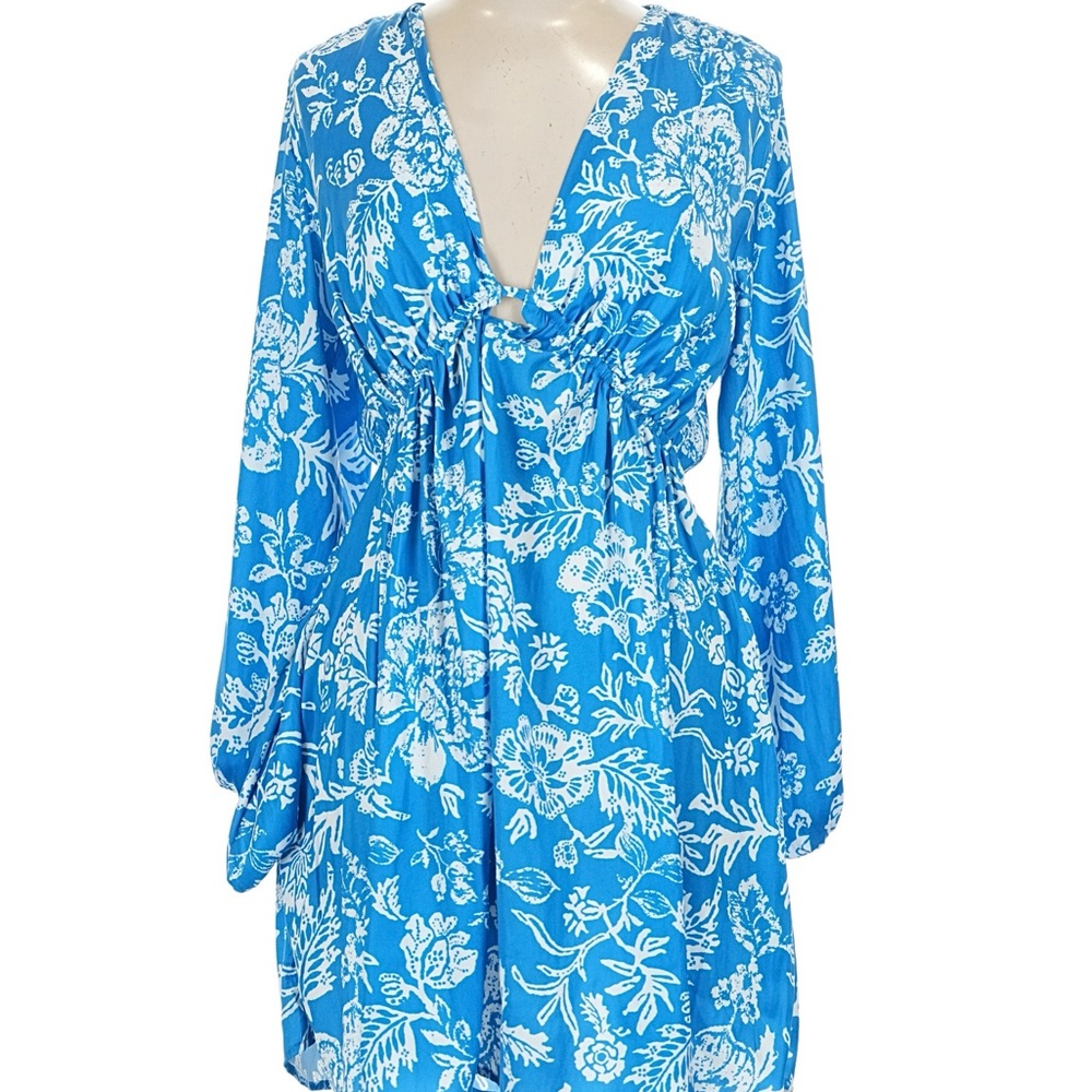 Free People Blue and White Floral Dress large